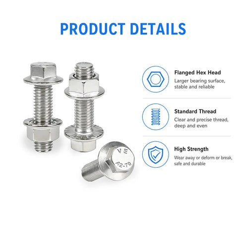 Premium 304 Stainless Steel Exhaust Manifold Hardware Kit Featuring M10x1.5 35mm Flange Bolts And Nuts, detailed product view