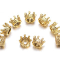 20 Pieces Solid Metal King And Queen Crown Big Hole Bracelet Connector Beads For Jewelry Making Tarnish Resistant Plating In 18K Gold Silver Gunmetal Bronze Copper Rose Gold Bling Ready.