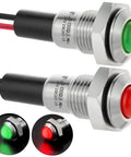8mm Mini Indicator Light IP67 Waterproof Domed Stainless Steel 304 LED Signal Lamp Red And Green 12V 24V DC AC With 140mm Wire