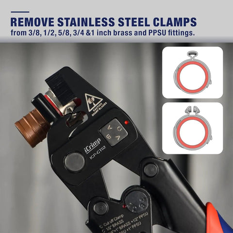 Go To PEX Decrimp Removal Tool For F2098 Stainless Steel Clamps And F1807 Copper Rings, CT02 tool with clamp detail view