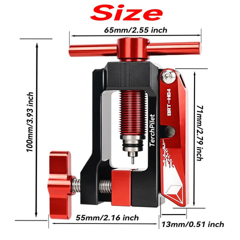 All In One Hydraulic Hose Repair Kit With Aluminum Cutter, Needle Driver, And 8 Brass Olives dimensions display