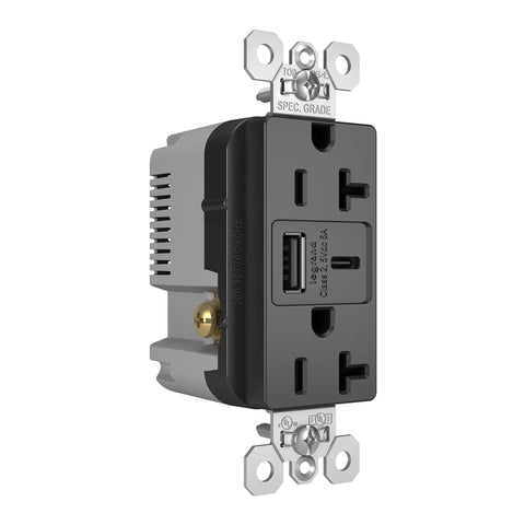 Heavy-Duty 20 Amp Tamper-Resistant Decorator Duplex Receptacle Outlet With Ultra Fast USB Charging Ports Up To 6.0A side view