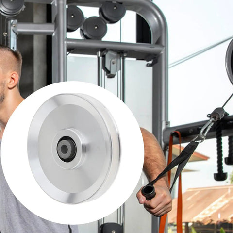 CNC Machined Bearing Pulley Wheel For Strength Training Equipment And Gym Machines 120mm Silver Aluminum Alloy Replacement Part With Wear Resistant Durability And Precise Alignment For Consistent Smooth Operation mounted on gym cable machine
