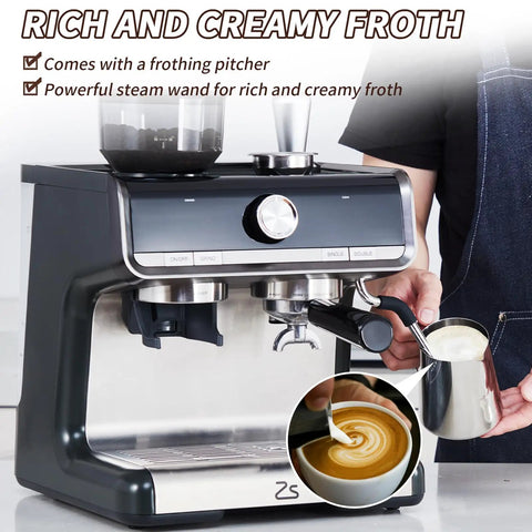 Straight Up Pro Grade 20 Bar Espresso Machine Packs Adjustable Conical Burr Grinder And Reliable Milk Frother Steam Wand for making creamy froth.