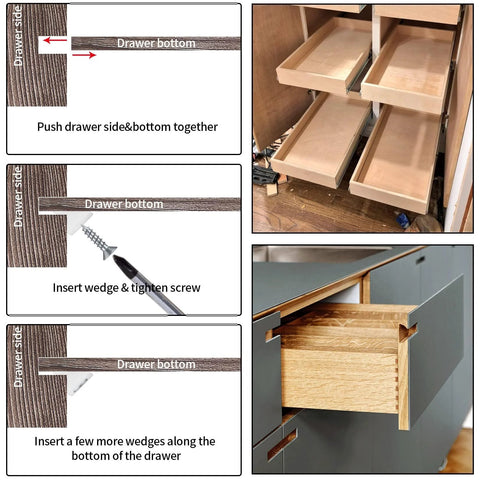 Installation guide for 120 Pcs Drawer Bottom Support Brackets With Screws Plastic Drawer Wedges And Corner Brackets Repair Kit