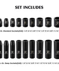 Three Eighths Inch Drive Impact Socket Set, 87 Piece Deep And Standard SAE And Metric, CRMO Steel, Standard and Deep Sockets