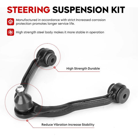 Close-up of a Front Upper Control Arm Suspension Kit With Ball Joint For 1999 To 2006 Silverado Sierra 1500 Suburban Yukon Tahoe Avalanche Escalade Beefed Up 4WD AWD 12 Piece Replacement Set Easy Install.