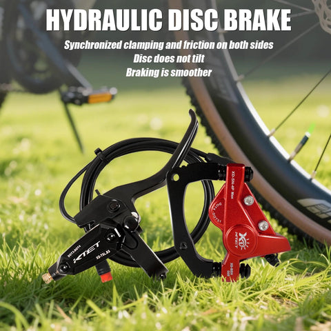 Amazon red 4-piston hydraulic disc brake caliper and black lever for e-bike, includes hose