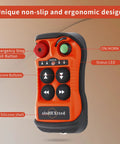 4-channel wireless crane remote control kit, orange handheld transmitter with silicone buttons and status LED