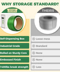 Comparison of Heavy Duty Pallet Strapping Roll For Packaging And Banding In Green Polyester PET with standard strapping.
