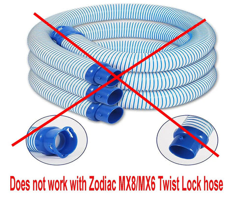 Blue and white pool hose incompatible with Upgraded Inline Pool Leaf Canister With Easy Open Lid And See Through Basket Fits Hayward W560 W530 Zodiac W26705 And Pentair R211084 Pool Cleaners Debris Trap That Keeps Debris Outta Your Filter And Keeps Water Flow Smooth