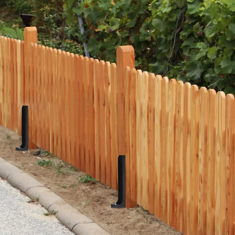 Installed Two Pack Heavy Duty Metal Fence Post Repair Kit With Ground Spike Anchors For Tilted Or Broken Posts in garden
