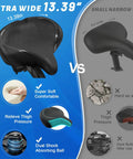 Comparison of oversized extra wide bike seat with memory foam to narrow hard saddle for Peloton, exercise, and mountain bikes.