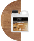Natural Wood Cleaner Soap White 2.5L For Oil-Finished Floors And Surfaces - Plant-Based Concentrated Formula bottle against wood background