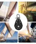 Beefy Nylon Wheel Marine Pulley 50mm Stainless Steel Bearing Single Swivel Sailing Block shown on a sailboat background