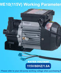 Premium Sweet Plug And Play Hot Tub Circulation Pump, Heavy Duty 0.25HP Spa Replacement Motor 115V detailed view with wiring.