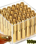 10pcs Mini Drill Chuck Adapter For Copper Rotary Tool Collet 0.5-3.2mm Fits Grinding Machine With Secure 4-Jaw Clamping Structure For Hard Use in transparent case.