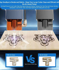 Air Assist pump for laser cutter/engraver; orange and gray units mounted over a wood panel with tiger engravings.