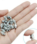 Hand holding 25 Pcs M8 Straight Hydraulic Grease Fitting Kit 8mm X 1mm Male Thread Zerk Nipple for equipment maintenance
