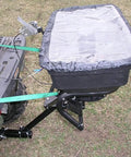 Hitch Mount Grass Seed Spreader With Rain Protector For ATV UTV Or Utility Tractor 12 Foot Broadcast Width, attached to ATV