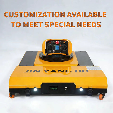 Top Tier 30 Ton Load Machine Mover Skates With Remote Control, yellow dolly with remote control for heavy machinery transport.