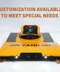 Heavy Duty 30 Ton Machine Mover Skates With Lithium Battery Powered Wireless Remote Control Professional Industrial Dolly for warehouse use, showcasing controller and sturdy design.