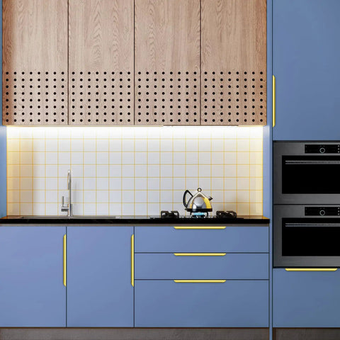 Modern kitchen with 15 Pack Gold Finger Edge Cabinet Pulls With 256mm Hole Center 10 Inch And 300mm Length 11.81 Inch zinc handles