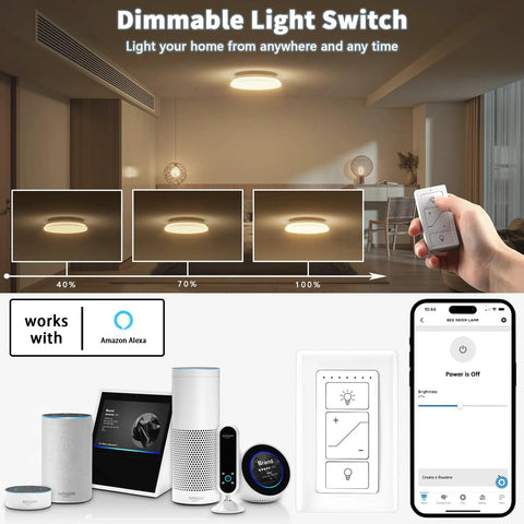 Smooth Wireless Dimmer Light Switch And Smart Receiver That Hooks Up Easy With Alexa For Quick Voice Control and remote adjustments in home settings.