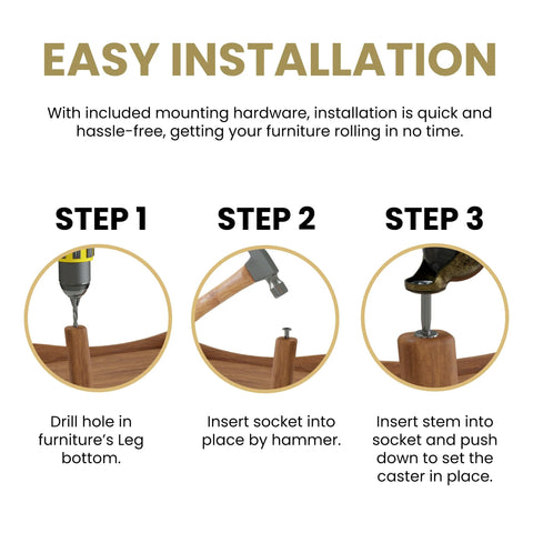 Easy installation steps for Set Of 4 Antique Brass Swivel Stem Ball Caster Wheels With Socket For Furniture
