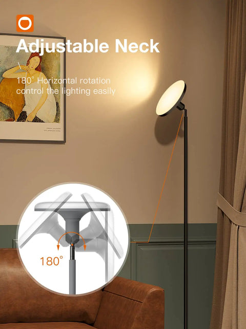 Remote Controlled Floor Lamp With Foot Switch Sky LED Tall Modern Torchiere Dope Super Bright 2400 Lumens 30W Adjustable Neck