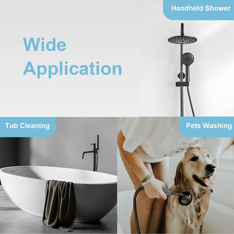 Kink Free Stainless Steel Shower Hose 60 Inch Matte Black With Brass Insert And Nut Anti Kink Flexible Handheld Shower Attachment for pet washing and tub cleaning.