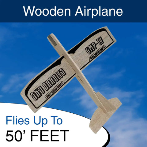 Balsa Wood Airplane Glider Kit Pack Of 6 For Kids, DIY Model Planes, shown flying against blue sky background.