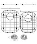 Dimensions of Two Pack Stainless Steel Sink Grids For Kitchen Bottom Protection 13x16 And 11.2x14.5 with built-in strainers