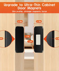 10 Pack Magnetic Cabinet Door Catch Set With Ultra Thin Stainless Steel Latch No Fuss Closure Double Sided Adhesive Mount Black Finish Slick Magnets For Durable Quiet Easy Installation dimensions illustrated on doors