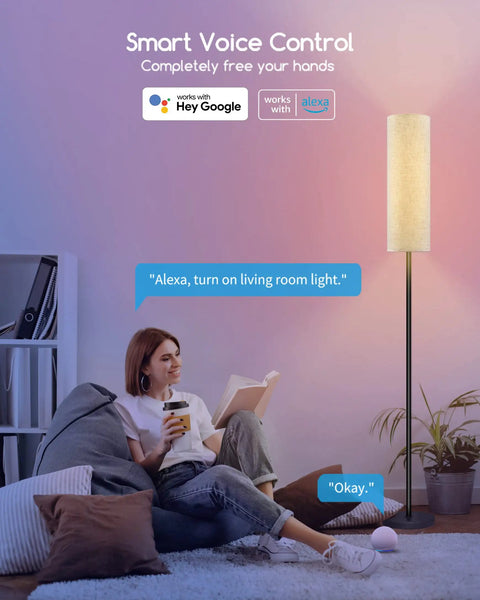 Smart RGB LED Floor Lamp For Living Room And Bedroom, 69 Inch Tall Modern Standing Lamp With Remote And WiFi App Control