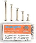 Slick Nickel Plated Chicago Binding Screws 80 Piece Assorted M5 Scrapbook Extender Post Set For Photo Albums And Book Binding with storage box.