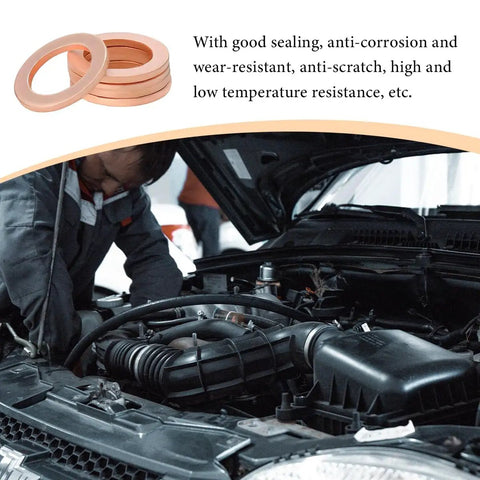 10 Pack 14mm Copper Oil Drain Plug Gaskets For Engine Seals And Oil Pan Crush Washers Replacement Kit, mechanic under car hood.