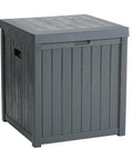 Rugged Outdoor Deck Box 51 Gallon Storage Chest For Patio And Porch, weatherproof grey plastic resin bin with lid, side view