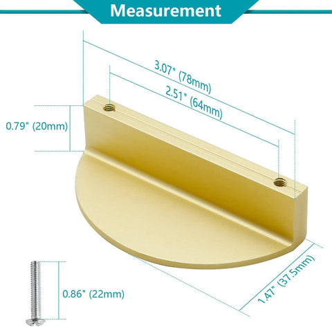 Brushed Brass Half Moon Cabinet Pulls 4 Pack Semicircle Drawer Handles With Screws 3.07 Inch Overall Length And 2.51 Inch Center To Center
