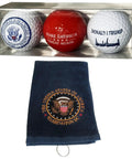 Totally Patriotic Golf Ball Set With Presidential Seal And Navy Towel, Includes White Signature Ball, Red Ball And Presidential Emblem Ball