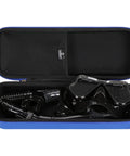 Hard Shell Travel Case For Snorkel Gear And Anti Fog Mask Kit showing snorkel and mask inside, blue, 14.7 x 5.3 x 3.7 inches
