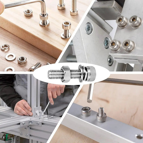 Score a Solid 1600 Pcs M3 M4 M5 M6 Metric Screw Assortment Kit featuring hex socket head cap screws and nuts in use.