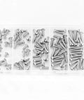 8-32 304 Stainless Steel Button Head Socket Cap Screws Kit With Allen Hex Drive Fully Threaded Machine Bright Finish Assorted 100-Piece Set For DIY Projects Home Repair And Shop Use Go-To Hardware Must-Have in a clear plastic organizer box