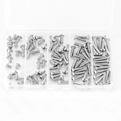 8-32 304 Stainless Steel Button Head Socket Cap Screws Kit With Allen Hex Drive Fully Threaded Machine Bright Finish Assorted 100-Piece Set For DIY Projects Home Repair And Shop Use Go-To Hardware Must-Have in a clear plastic organizer box