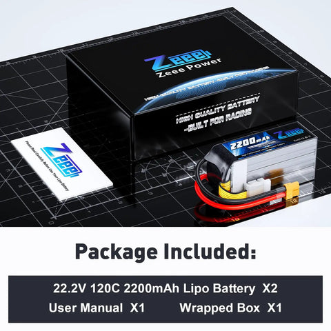 Package of 6S 2200mAh LiPo Battery 22.2V 120C High Discharge for RC Models Dual Pack with XT60 Connector Soft Case