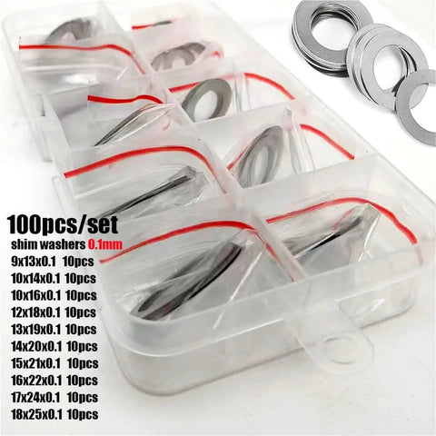 Ultra Thin Stainless Steel Washer Set 304 For Quick Tighten DIN988 Flat Shims M9 Through M18 0.5mm Thick Gasket Assortment Kit DIY Friendly Corrosion Resistant For Bolts And Screws, 100pcs set