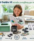 Girl with Rock Tumbler And Tumbling Machine Mint Green 3 Speed Direct Drive With 9 Day Timer And Quiet Cooling Motor Indoor Polisher Kit