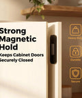Ultra Thin Cabinet Door Catch 5 Pack With No More Loud Slams Silent Closure Self Adhesive Drawer Magnets installed on door