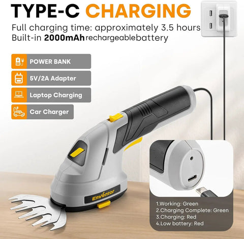 Cordless Hedge Trimmer And Grass Shear 2 In 1 Handheld Electric Tool With Rechargeable Battery And Interchangeable Blades