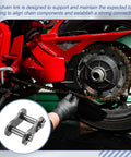 Heavy Duty ANSI #100 Roller Chain Connecting Links 32mm Pitch 4 Pack Manganese Steel being installed on a motorcycle.
